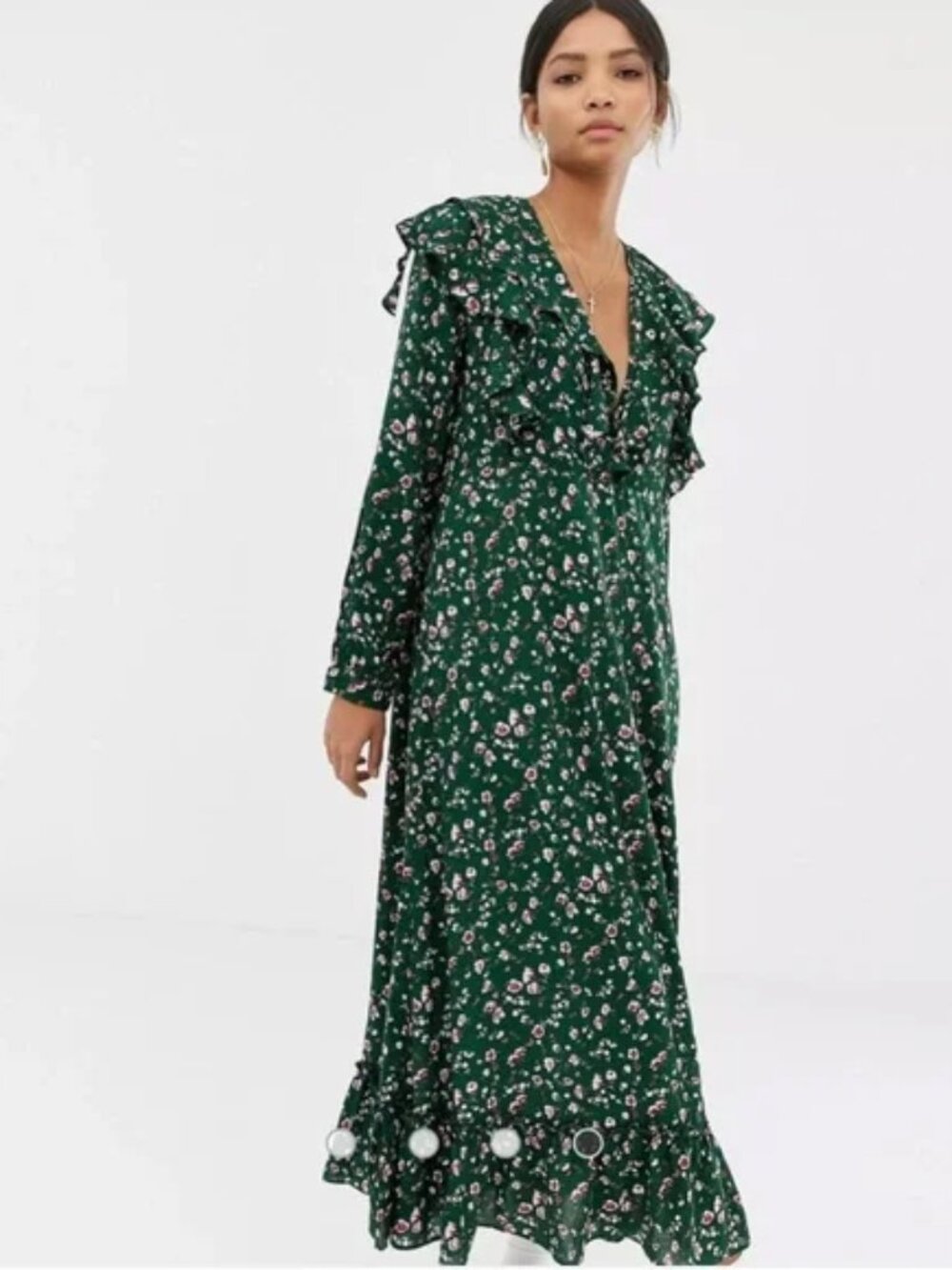 Ghospell Floral Ruffle Hem Maxi Dress